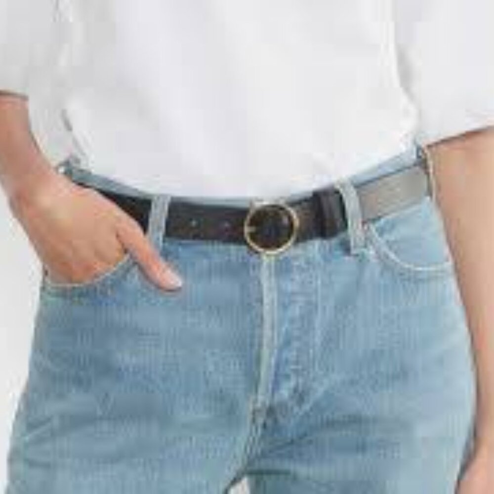 Aritzia Curvature Solid Brass Black Leather Belt